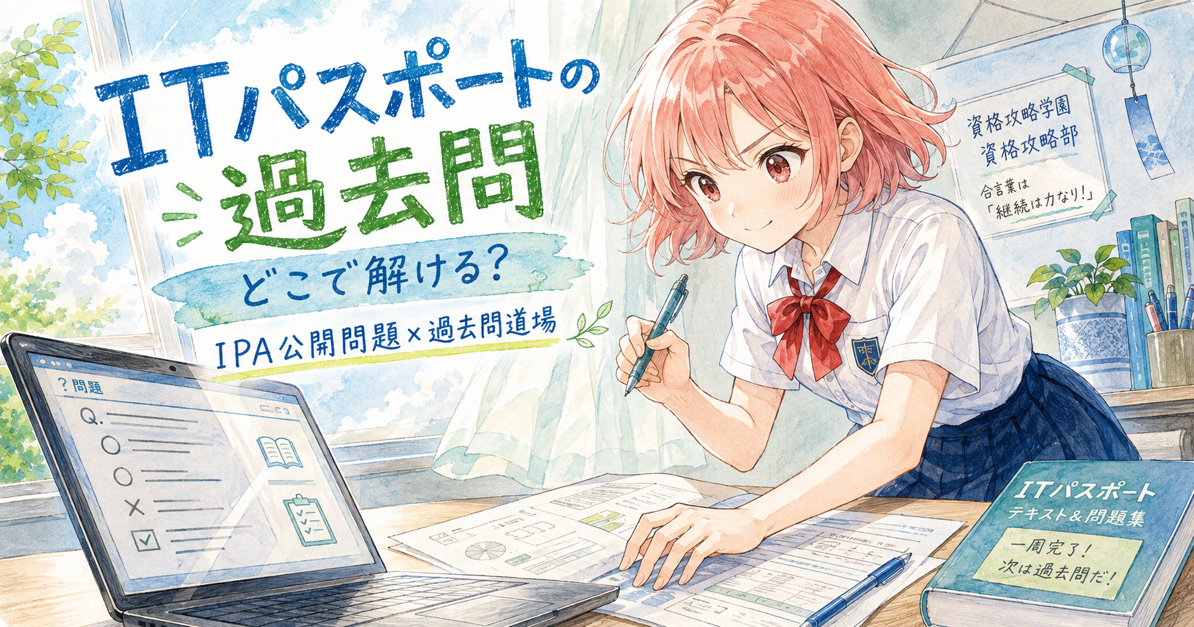 ITパスポートの過去問はどこで解けるかを紹介するアイキャッチ画像
