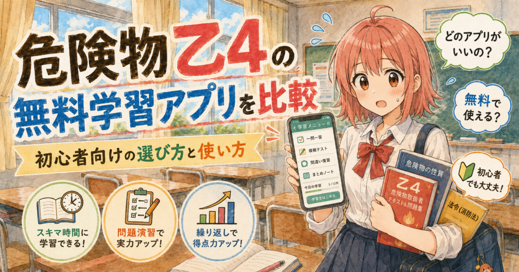 危険物乙4の無料学習アプリを初心者向けに比較