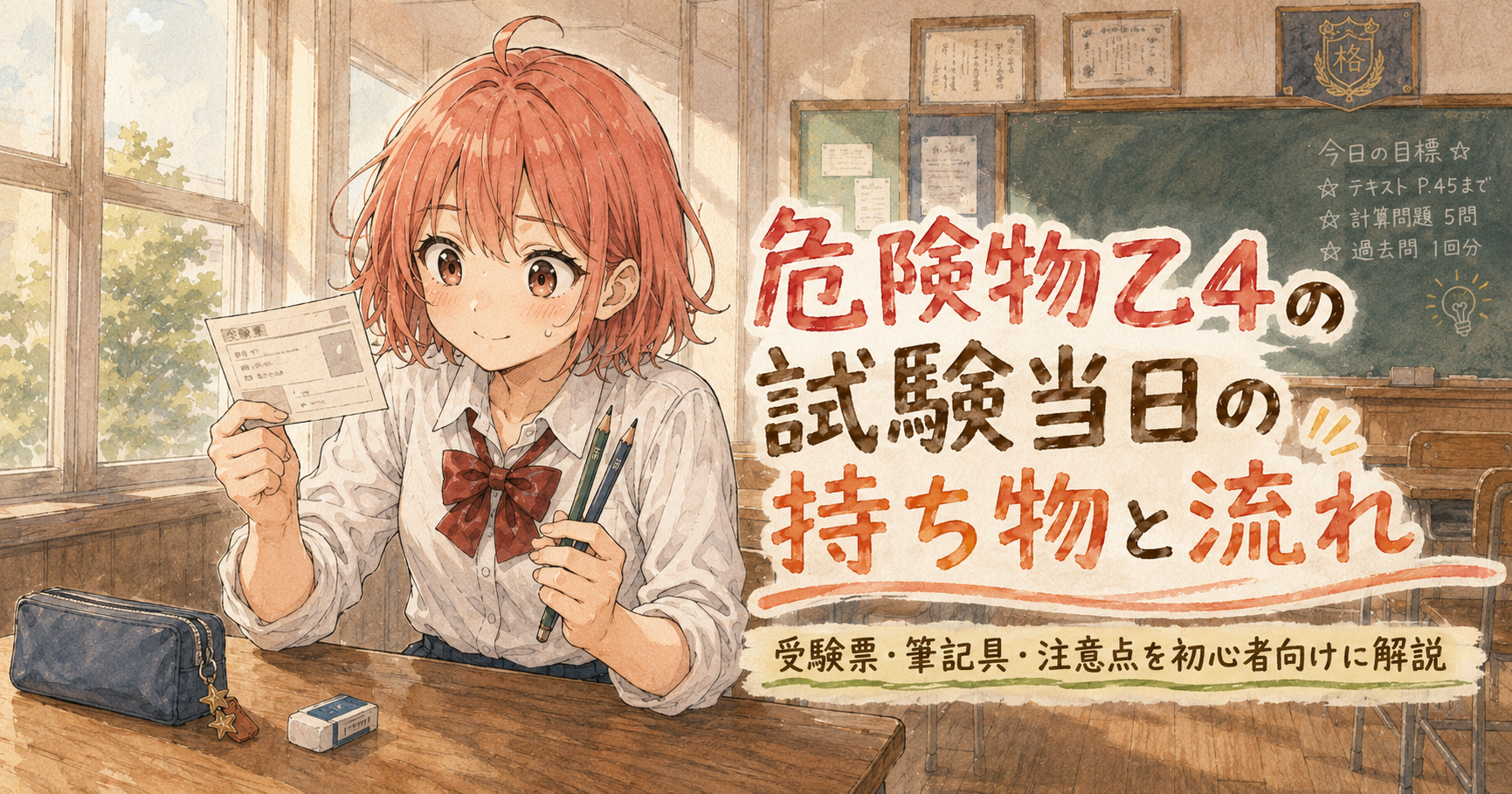 危険物乙4の試験当日の持ち物と流れを解説する記事のアイキャッチ画像